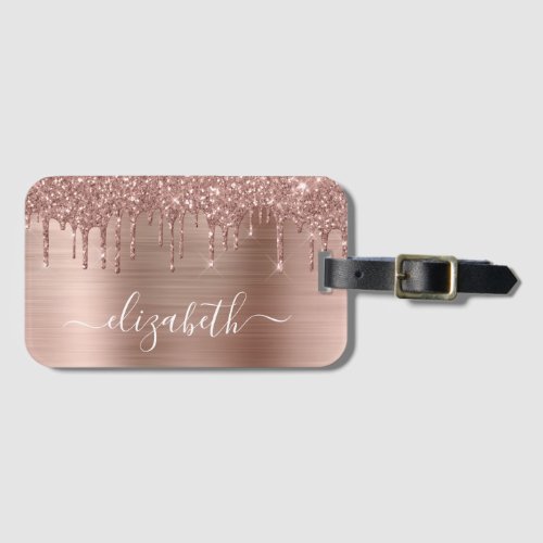 Rose Gold Dripping Glitter Personalized Luggage Tag