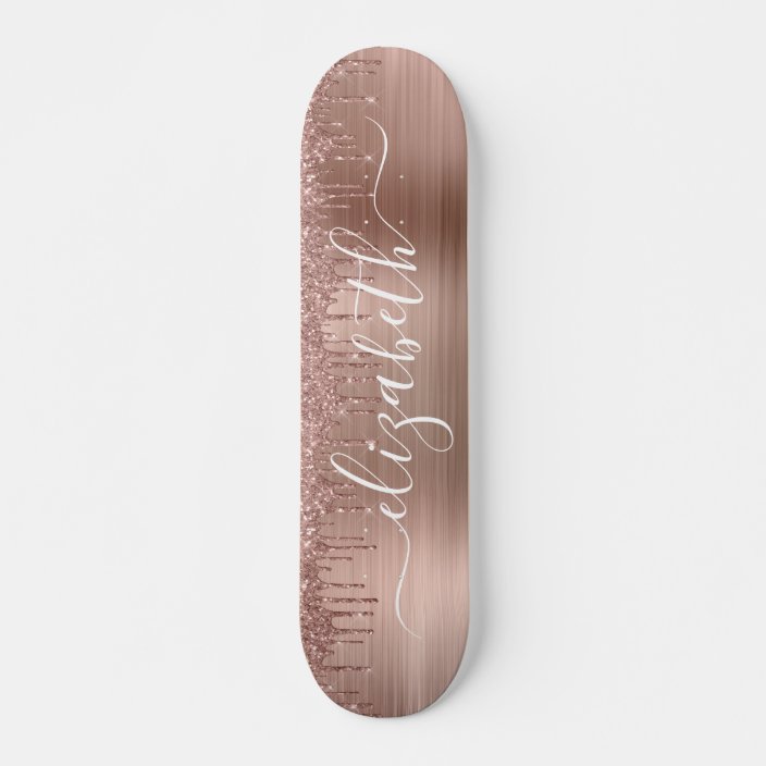Rose Gold Dripping Glitter Personalized Skateboard