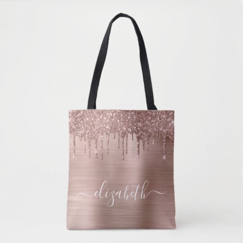 Rose Gold Dripping Glitter Personalized Tote Bag