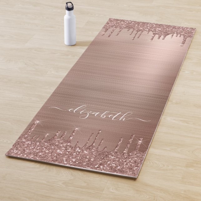 Rose Gold Dripping Glitter Personalized Yoga Mat (In Situ)