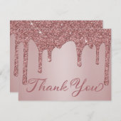 Rose Gold Dripping Glitter Quinceanera Thank You Card (Front/Back)