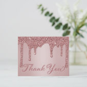 Rose Gold Dripping Glitter Quinceanera Thank You Card (Standing Front)