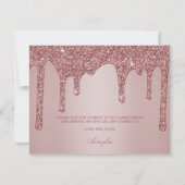 Rose Gold Dripping Glitter Quinceanera Thank You Card (Back)