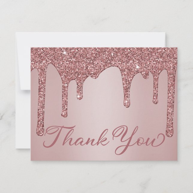 Rose Gold Dripping Glitter Quinceanera Thank You Card (Front)