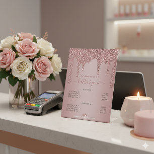 Rose Gold Dripping Glitter Salon Spa Price List Pedestal Sign