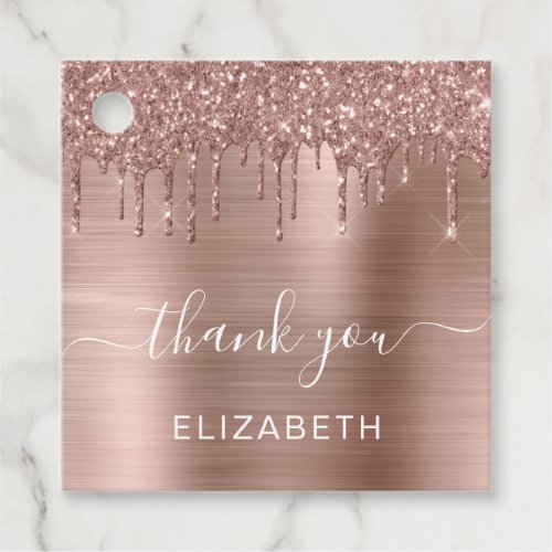 Rose Gold Dripping Glitter Thank You Favor Tags