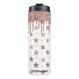 Rose Gold Dripping Glitter Thermal Tumbler