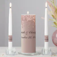 Rose Gold Candle Glitter Sparkle Drips Custom Text, Zazzle