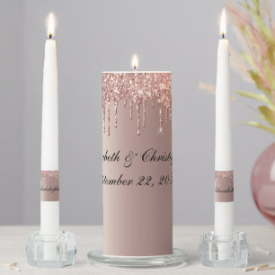 Rose Gold Dripping Glitter Trendy Modern Wedding Unity Candle Set