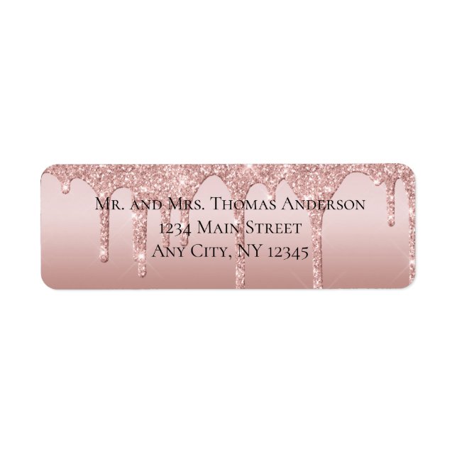Rose Gold Dripping Glitter Wedding Return Address Label (Front)