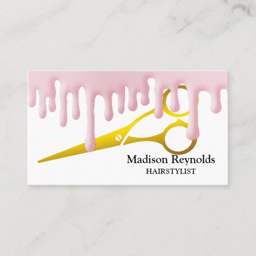 Rose Gold Dripping Gold Hair Stylist Scissor Salon Business Card