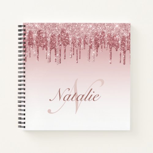 Rose gold dripping sparkling faux glitter notebook