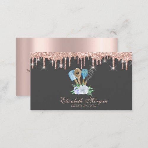 Rose Gold Drips Bakery Pastry Hand Tools Business Card