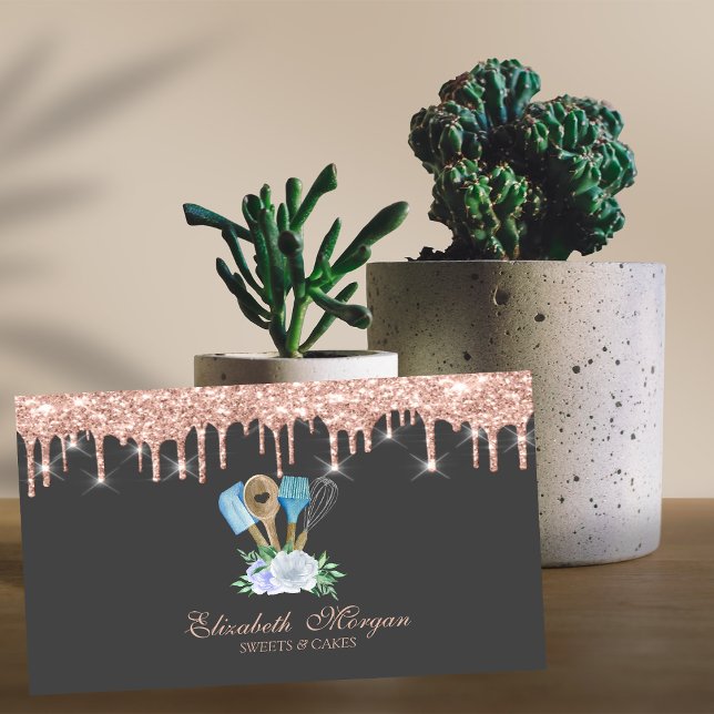 Rose Gold Drips Bakery Pastry Hand Tools Business Card (Creator Uploaded)