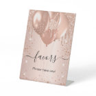 Rose gold drips blush balloons favors guest sign