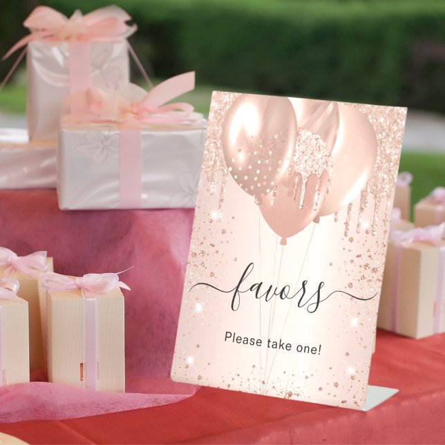 Rose gold drips blush balloons favors guest sign (Creator Uploaded)