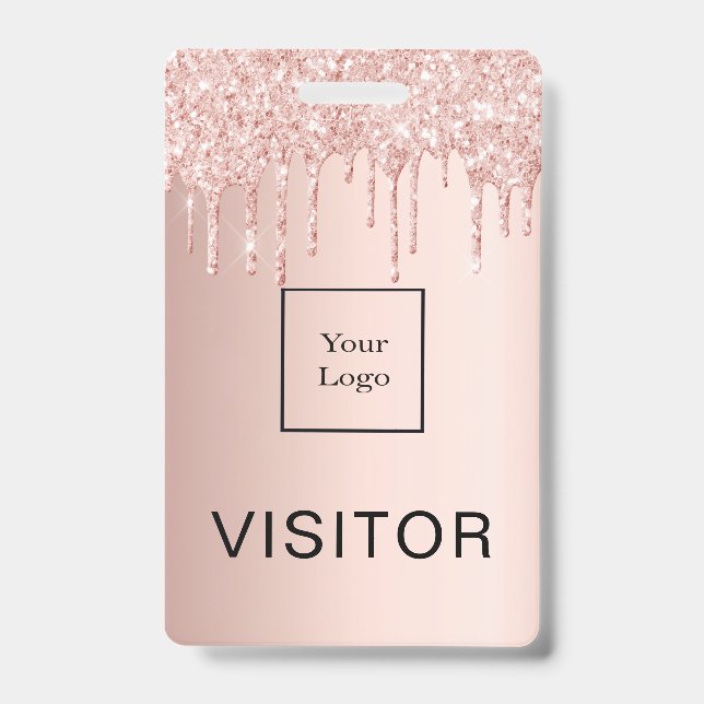 Rose gold drips blush business logo visitor badge (Front)