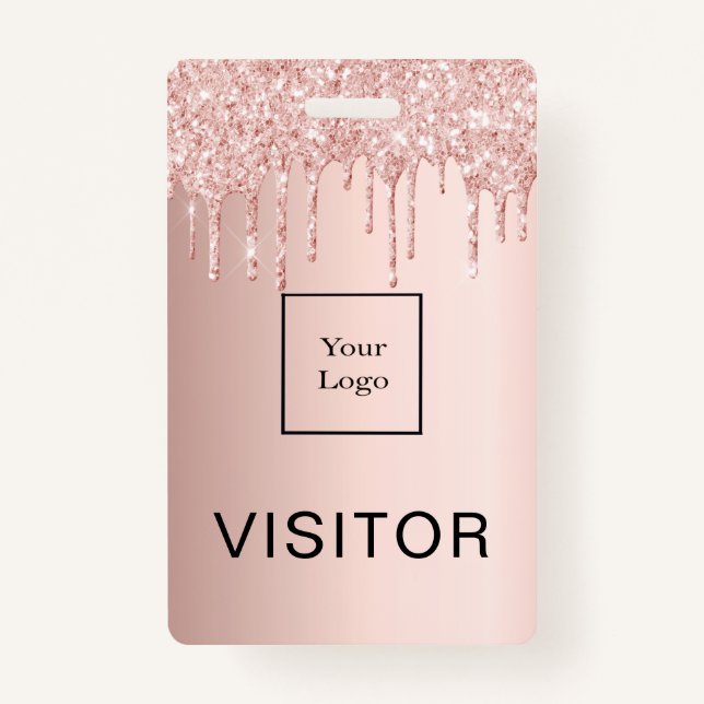 Rose gold drips blush business logo visitor badge (Front)