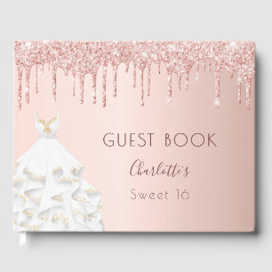 Rose gold drips blush dress Sweet 16 Guest Book
