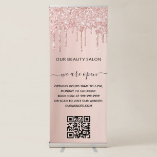 Rose gold drips business qr code retractable banner