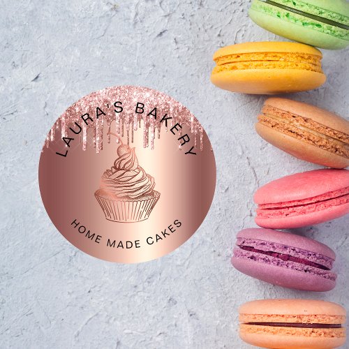 Rose Gold Drips Cakes  Sweets Cupcake Home Bakery Classic Round Sticker