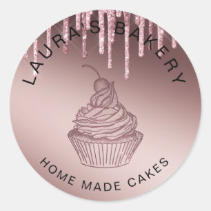Rose Gold Drips Cakes & Sweets Cupcake Home Bakery Classic Round Sticker