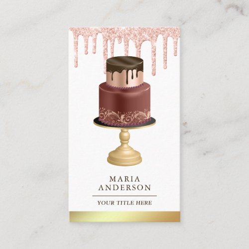 Rose Gold Drips Chocolate Cake Pastry Chef Bakery Business Card