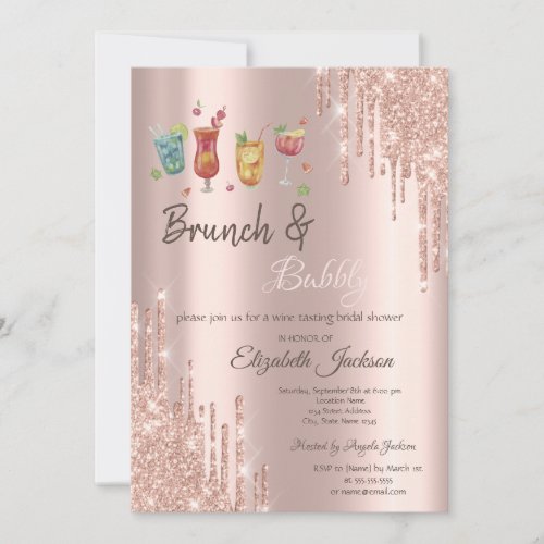 Rose Gold  Drips Cocktails Brunch  Bubbly  Invitation