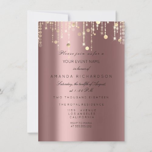 Rose Gold Drips Confetti Bridal Birthday Invitation