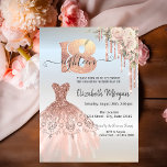 Rose Gold Drips Dress Flower Silver 18th Birthday  Invitation<br><div class="desc">Elegant rose gold glitter drips,  flowers,  and elegant dress on a rose gold background.</div>