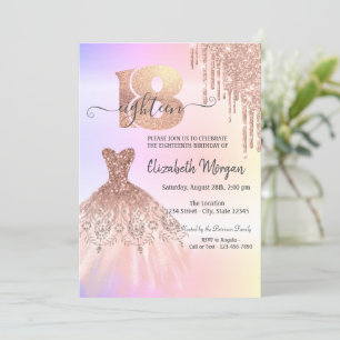 Rose Gold Drips Dress Ombre 18th Birthday Invitation