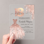Rose Gold  Drips Dress Silver 18th Birthday  Acrylic Invitations<br><div class="desc">Elegant rose gold glitter drips,  and elegant dress on a rose gold background.</div>