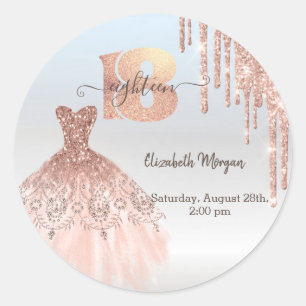 Rose Gold Drips Dress Silver 18th Birthday Classic Round Sticker