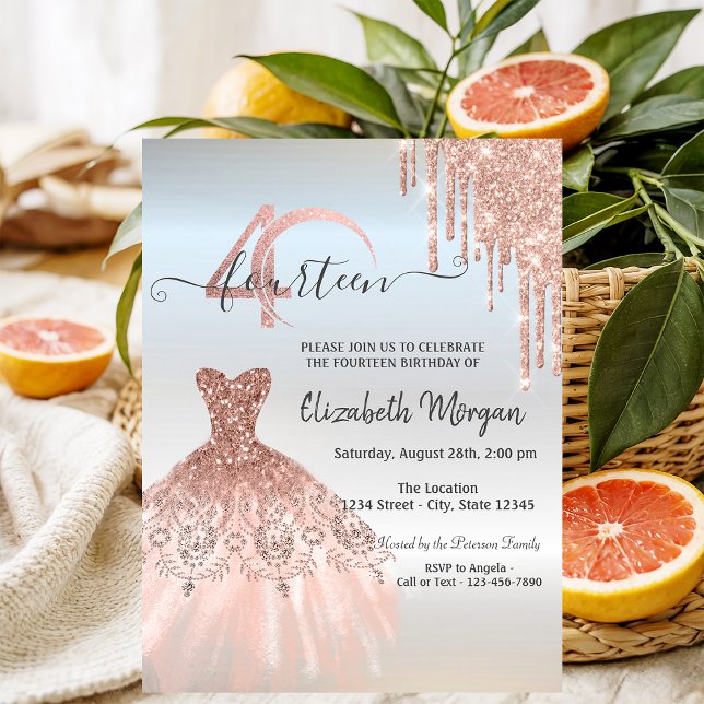 Rose Gold  Drips Dress Silver 40th Birthday   Invitation (Creator Uploaded)