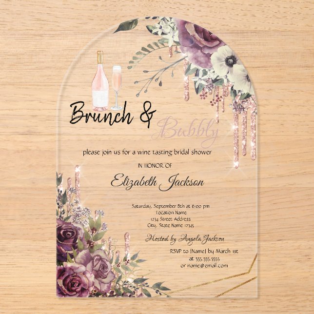 Rose Gold  Drips Floral Bridal Shower  Acrylic Invitations (Front)