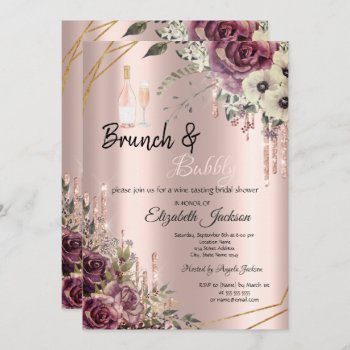 Rose Gold  Drips Floral Bridal Shower  Invitation by Biglibigli at Zazzle