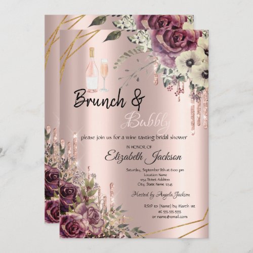Rose Gold  Drips Floral Bridal Shower  Invitation