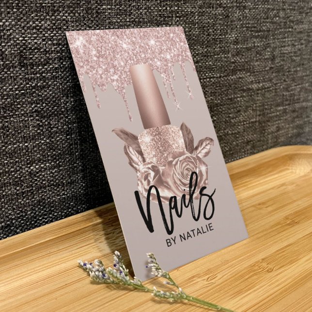 Rose Gold Drips Floral Nail Polish Manicurist Business Card (Creator Uploaded)