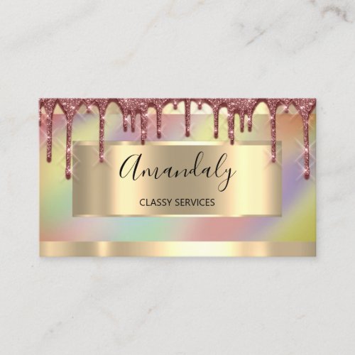 Rose Gold Drips Framed Holograph Business Card