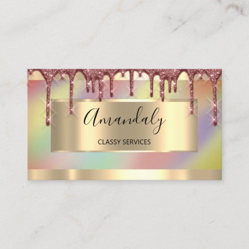 Rose Gold Drips Framed Holograph Business Card