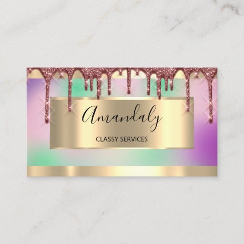 Rose Gold Drips Framed Holograph Event Business Card