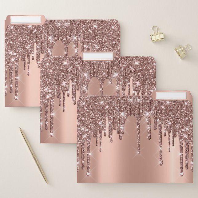 Rose Gold Drips Glitter Beauty Brown Blush File Folder (Set)