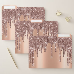 Rose Gold Drips Glitter Beauty Brown Copper File Folder