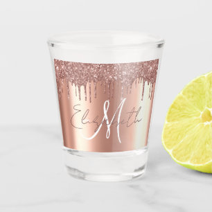 Rose Gold Drips Glitter look Monogram Shot Glass