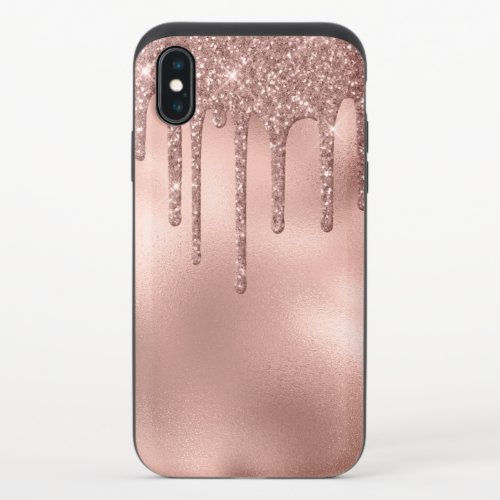 Rose Gold Drips Glitter Metal Foil look iPhone X Slider Case