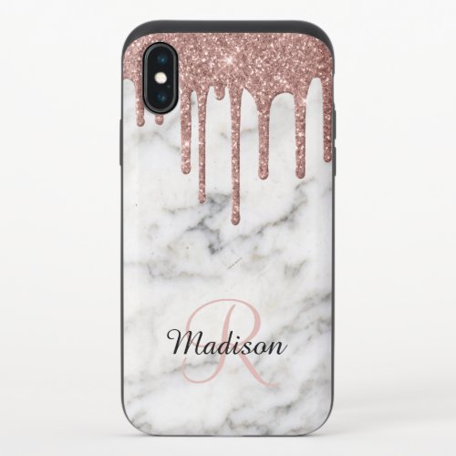 Rose Gold Drips Glitter Monogram Personalized iPhone X Slider Case