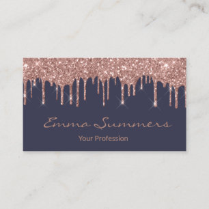 Rose Gold Drips Grey Navy Customize Glitter Business Card