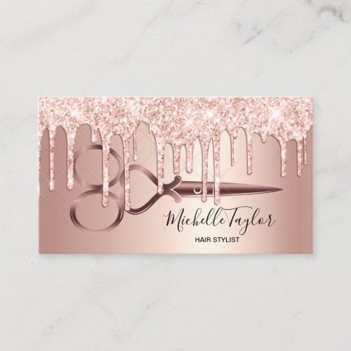 Rose Gold drips hairstylist hairdresser scissors Business Card