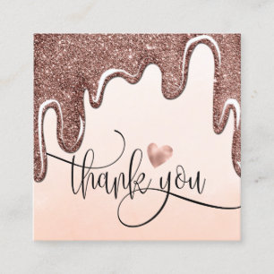 rose gold drips heart thank you for your order square business card