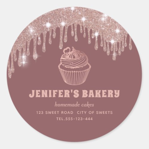 Rose gold drips Homemade cupcakes and sweets Class Classic Round Sticker